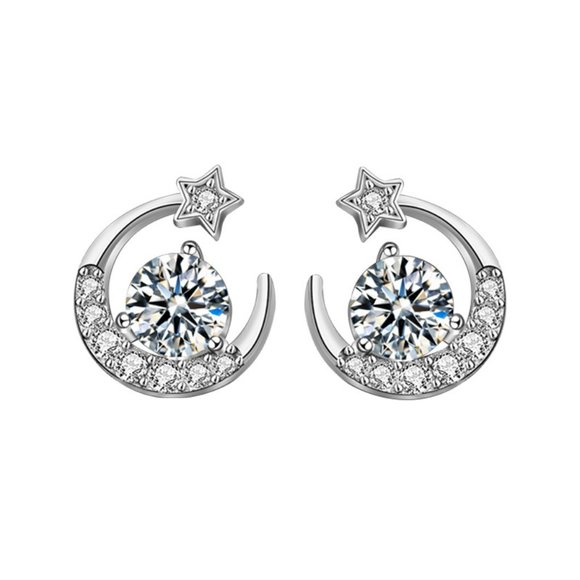 Certified 1 ct. t.w. Moissanite Diamond Moon Star Stud Earrings NEW - Picture 4 of 9